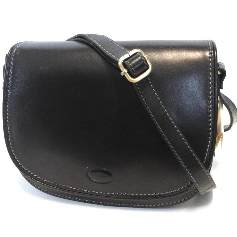 Borsa a tracolla c/patta  in cuoio Nero 01 , Made in Italy