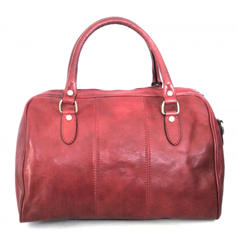 Borsone in cuoio Rosso  art. 09 tg.S Made in Italy 37x27x20 cm