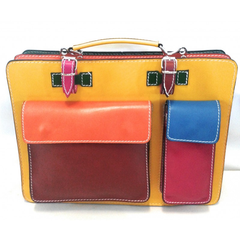 Cartella in pelle multicolore art 26 Made in Italy 38x30x13 cm