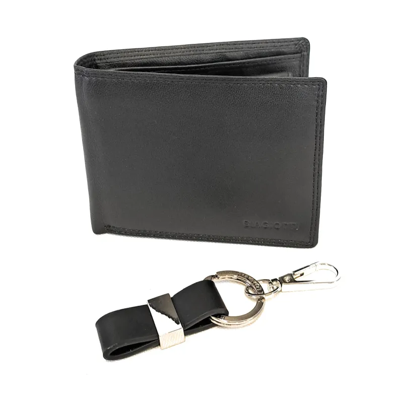 Set Portafoglio+Portachiavi in pelle Uomo Biagiotti Nero