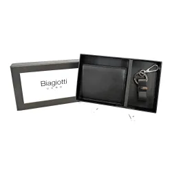 Set Portafoglio+Portachiavi in pelle Uomo Biagiotti Nero