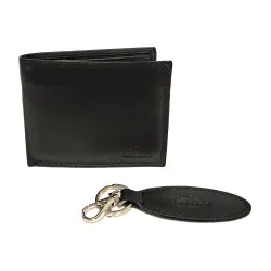 Set Portafoglio+Portachiavi in pelle Uomo Charro Nero