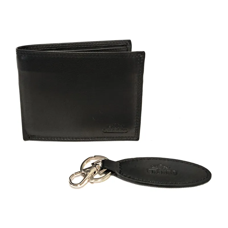 Set Portafoglio+Portachiavi in pelle Uomo Charro Nero