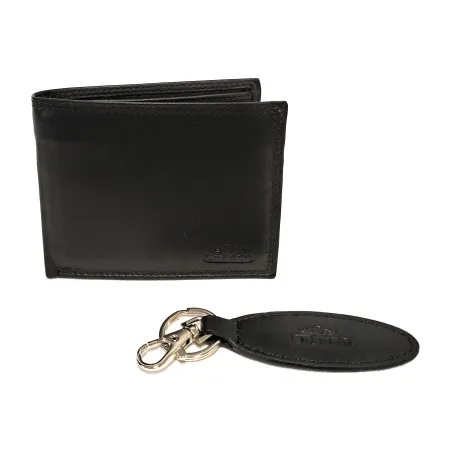 Set Portafoglio+Portachiavi in pelle Uomo Charro Nero