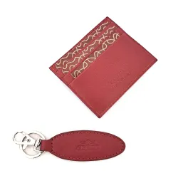 Parure Portacarte +Portachiavi in pelle CHARRO Rosso C/16