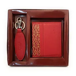 Parure Portacarte +Portachiavi in pelle CHARRO Rosso C/16