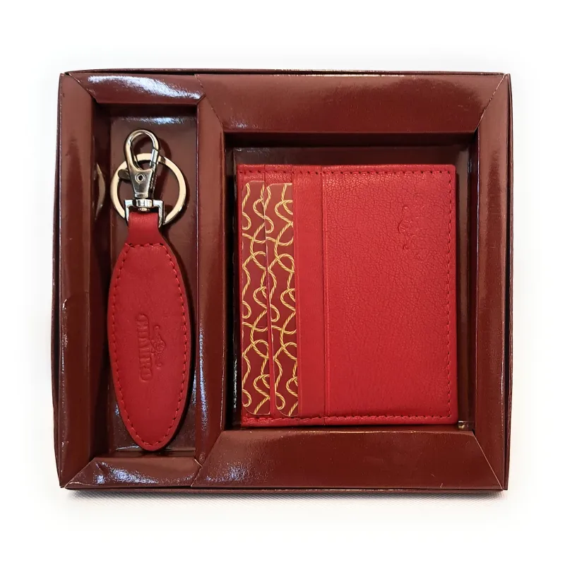 Parure Portacarte +Portachiavi in pelle CHARRO Rosso C/16