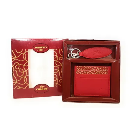 Parure Portacarte +Portachiavi in pelle CHARRO Rosso C/16
